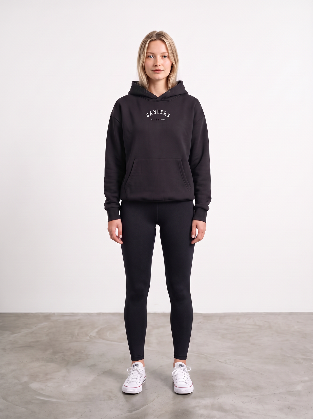 SANDERS Cycling black heavyweight hoodie worn by a model