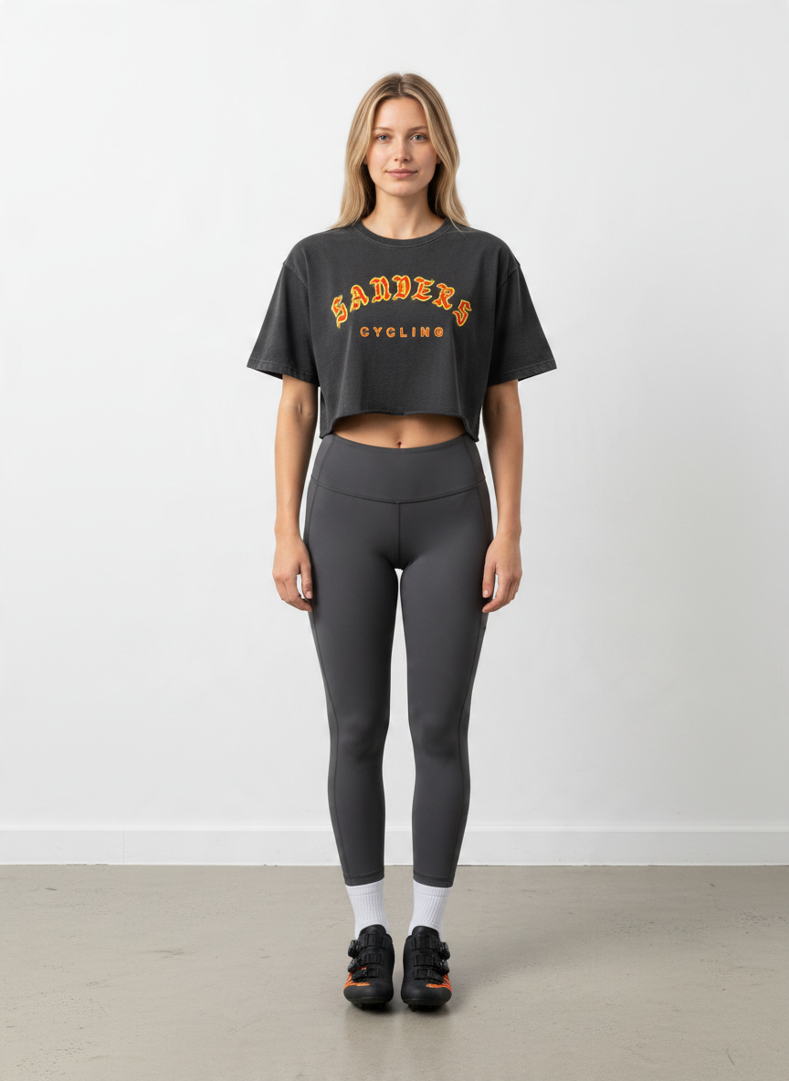 SANDERS Cycling women's black crop top worn by a model