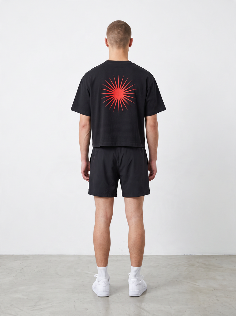 SANDERS Cycling black boxy tee worn by a model, alternate view