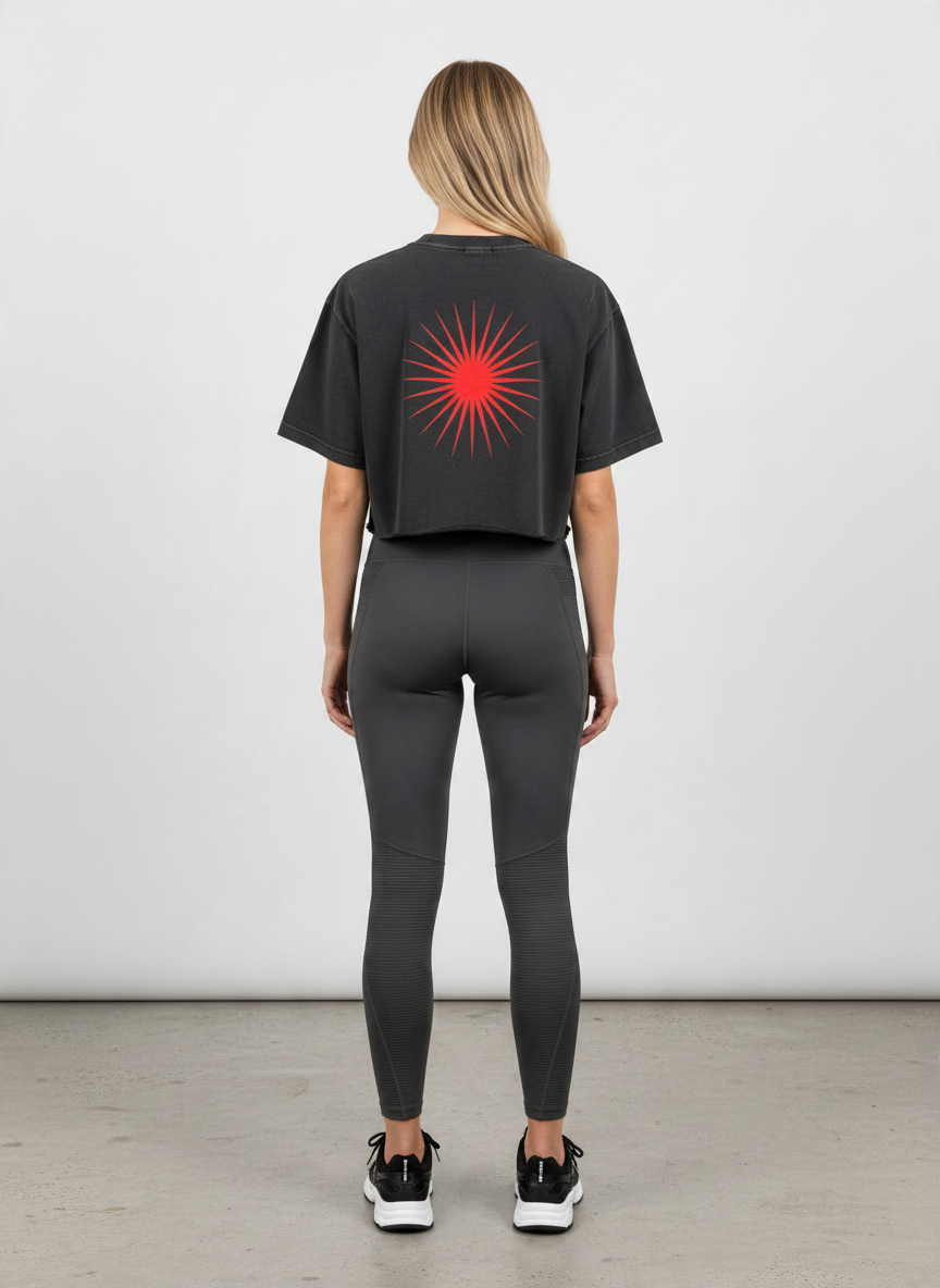 SANDERS Cycling women's black crop top worn by a model, alternate view