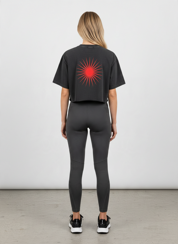 SANDERS Cycling women's black crop top worn by a model, alternate view