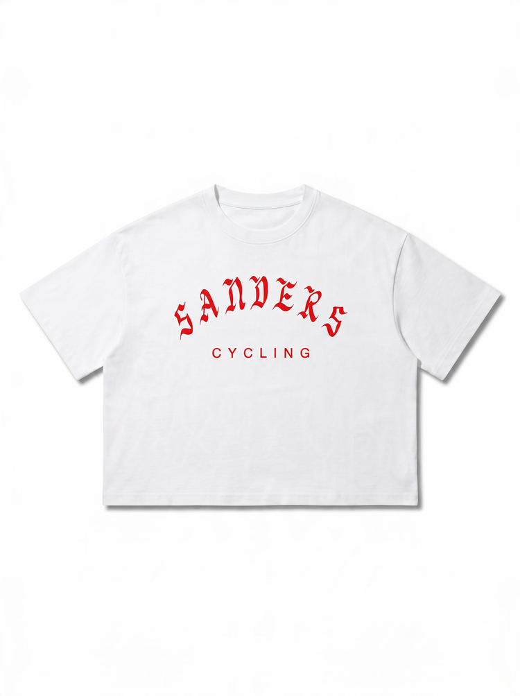 SANDERS Cycling white graphic boxy tee, front