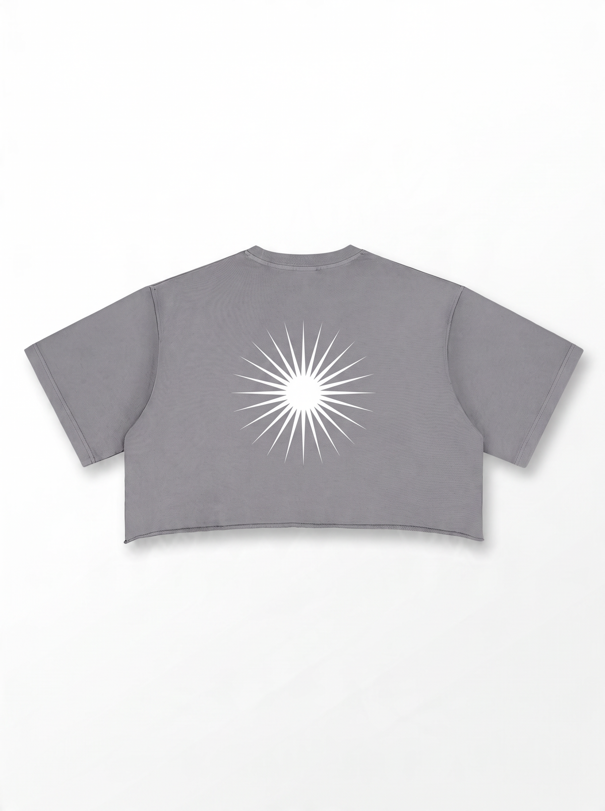 SANDERS Cycling washed gray crop top, back with sunburst graphic